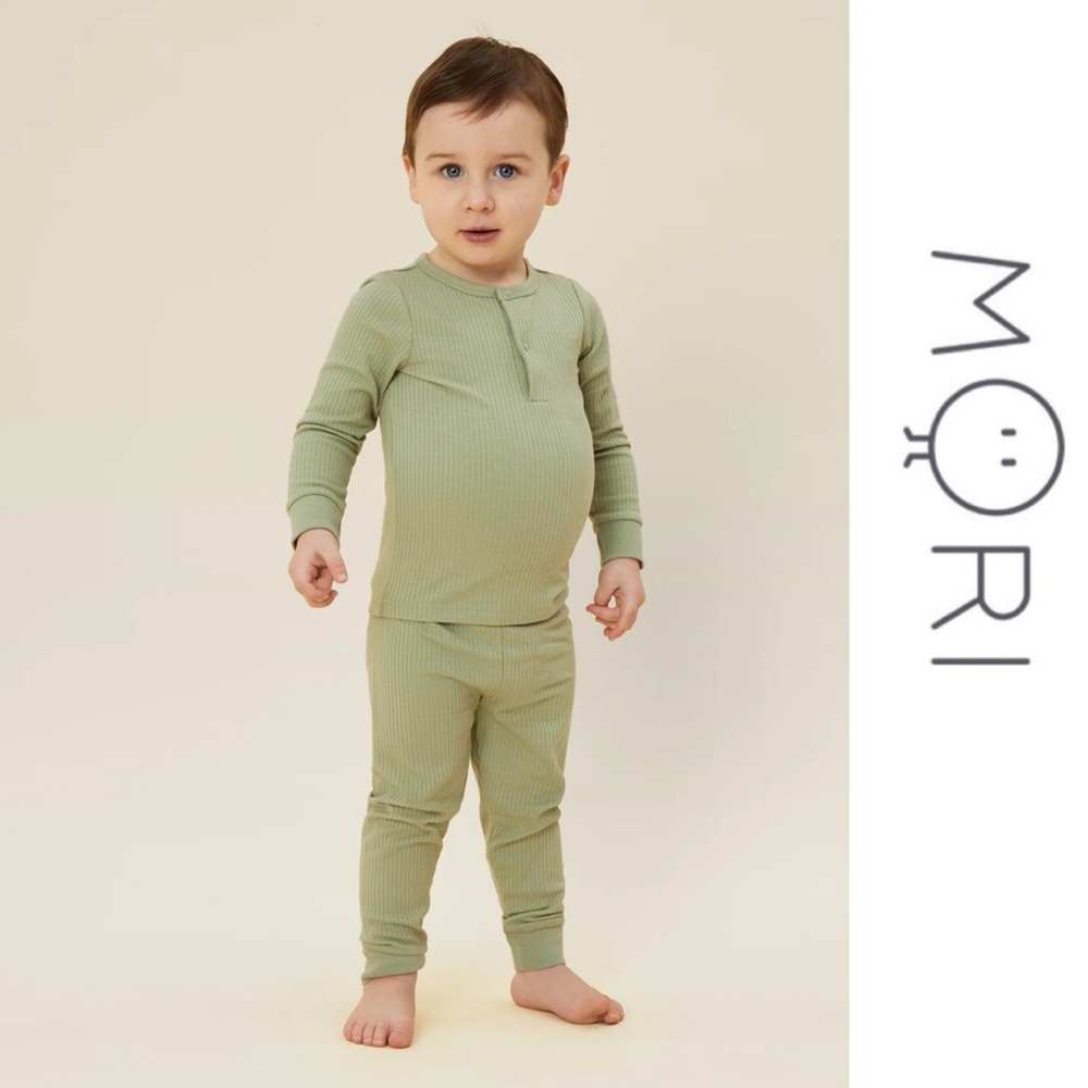 Baby Mori - Sage Ribbed Pajama Set Size 0-3 Months